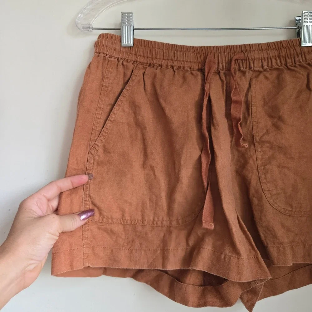 Quince S Linen Set Women Terracotta Excellent Short Sleeve Shirt and Shorts 2pc